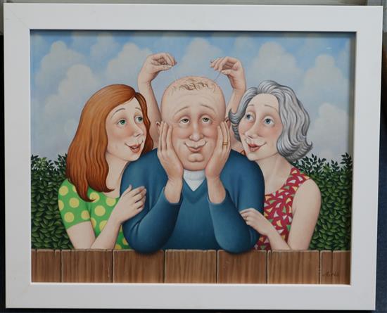 Ron Aris (20th C.) The Man and His Two Wives, 15 x 18.5in.